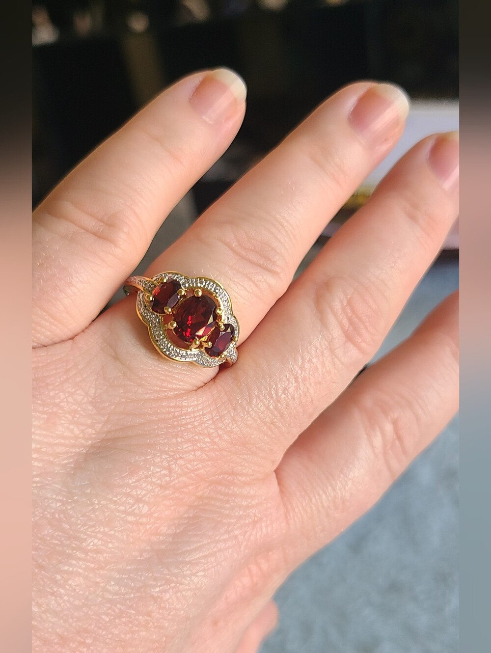Gold Ring with Deep Red Garnet Gemstone